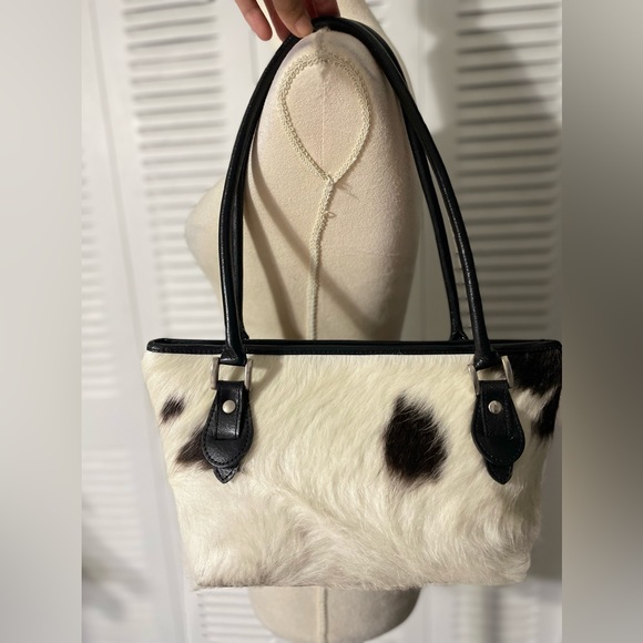 DAMARE, WOMEN'S SHOULDER BAG, Genuine cowhide leather, black white - Picture 8 of 17